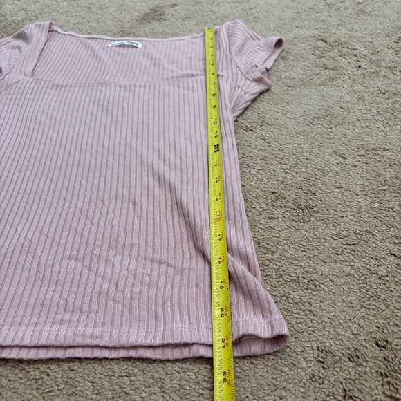 Reformation Blush Pink Square Neck Short Sleeve Ribbed Soft Stretchy Top Sz S - Picture 5 of 6
